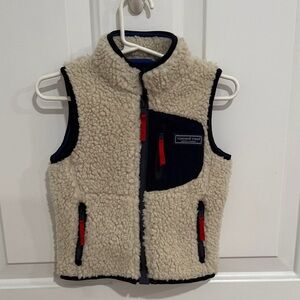 Vineyard Vines Cream Sherpa Vest with Red Zipper